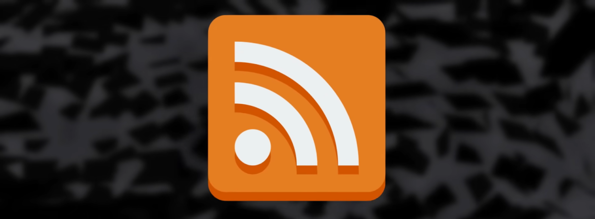 Orange RSS icon on a dark camouflage background